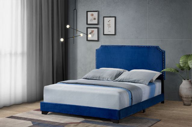 Haemon Queen Bed - Blue Fabric