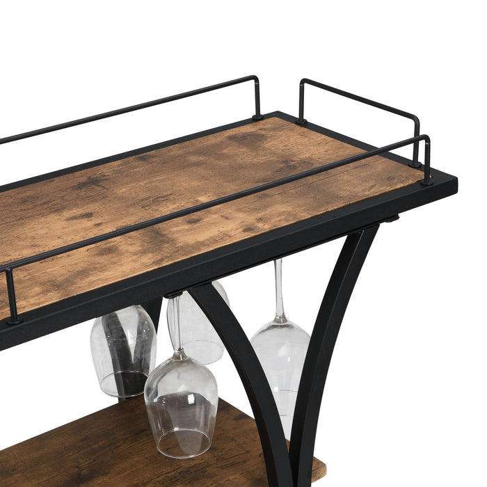 Industrial Black Bar Serving Cart for home with Wine Rack and Glass Holder, 3-tier Shelves, Metal Frame