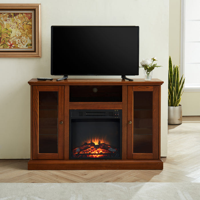 Modern Electric Fireplace TV Stand Fit up to 55" Flat Screen TV with Storage Cabinet Adjustable Tempered Glass Shelves Wood Veneer Tall Entertainment Center for Living Room, Espresso