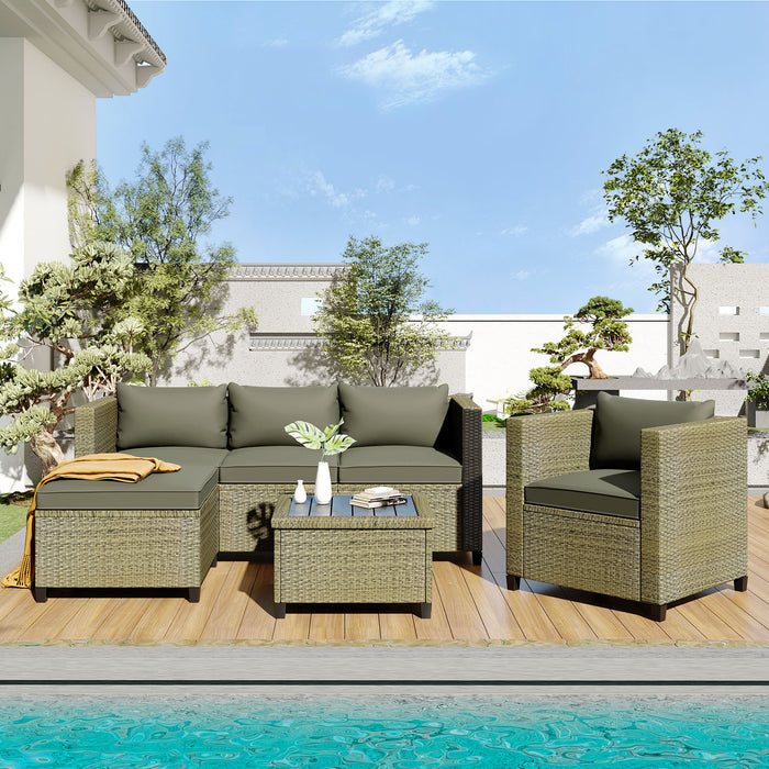 Outdoor, Patio Furniture Sets, 5 Piece Conversation Set Wicker Rattan Sectional Sofa with Seat Cushions