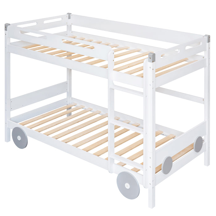 New Space Twin Size Car-Shaped Convertible Bunk Bed, White