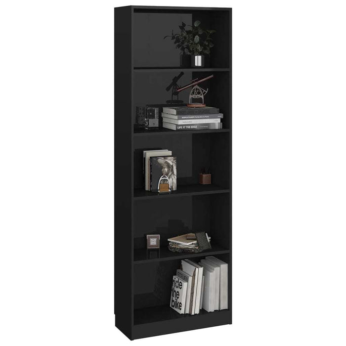 5-Tier Book Cabinet High Gloss Black 23.6"x9.4"x68.9" Chipboard