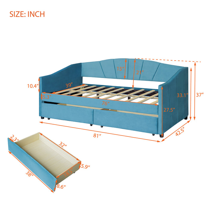 New Space Upholstered daybed Twin Size with Two Drawers and Wood Slat Suppot