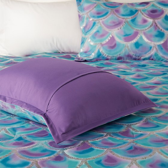 Pearl Metallic Printed Reversible Comforter Set (Teal/Purple)