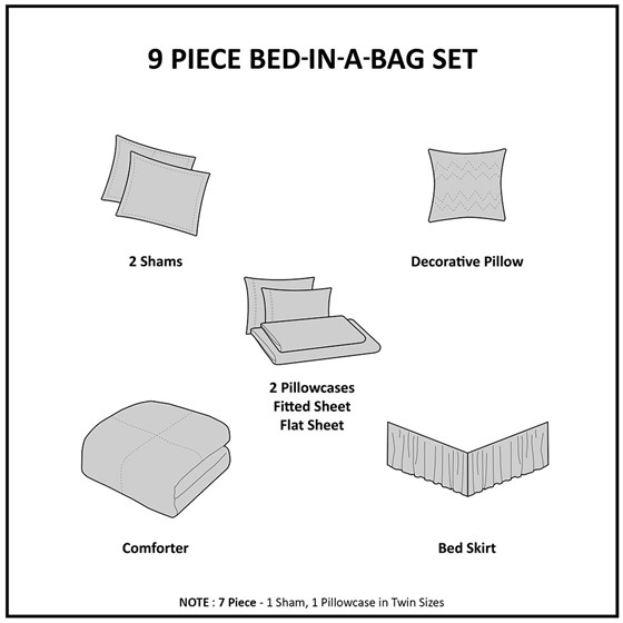 Toren Embroidered Comforter Set with Bed Sheets (Aqua)