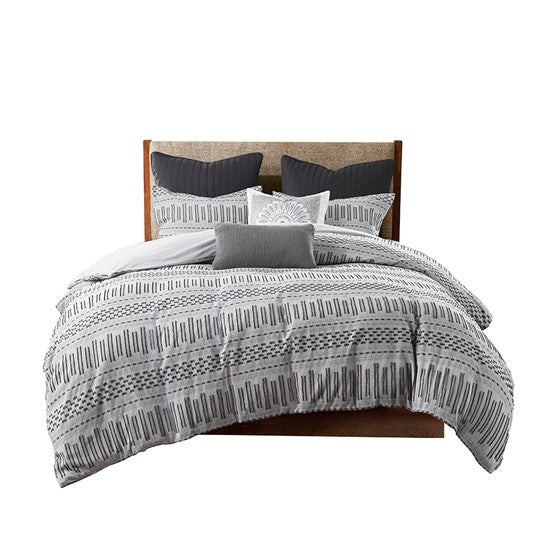 Rhea Cotton Jacquard Comforter Mini Set (Grey/Black)