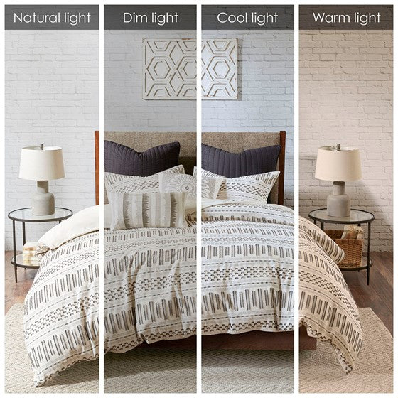 Rhea Cotton Jacquard Comforter Mini Set (Ivory/Charcoal)