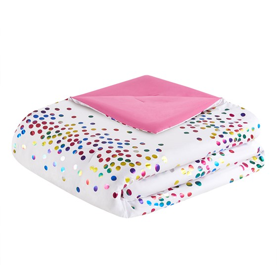 Janie Rainbow Iridescent Metallic Dot Comforter Set (White)