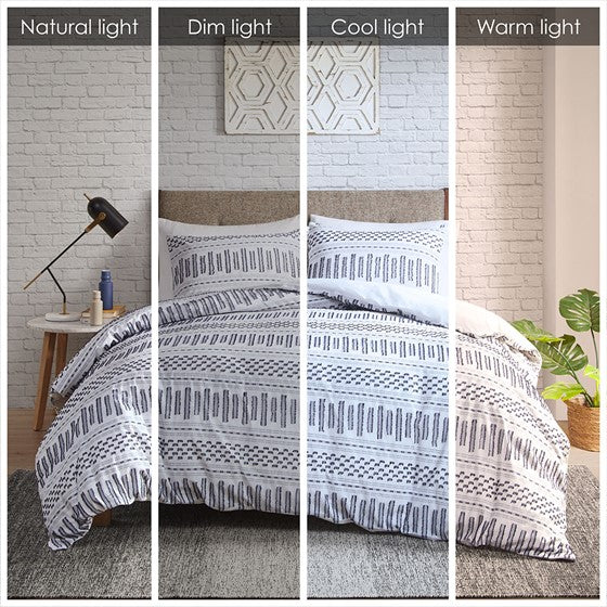 Rhea Cotton Jacquard Comforter Mini Set (Off White/Navy)