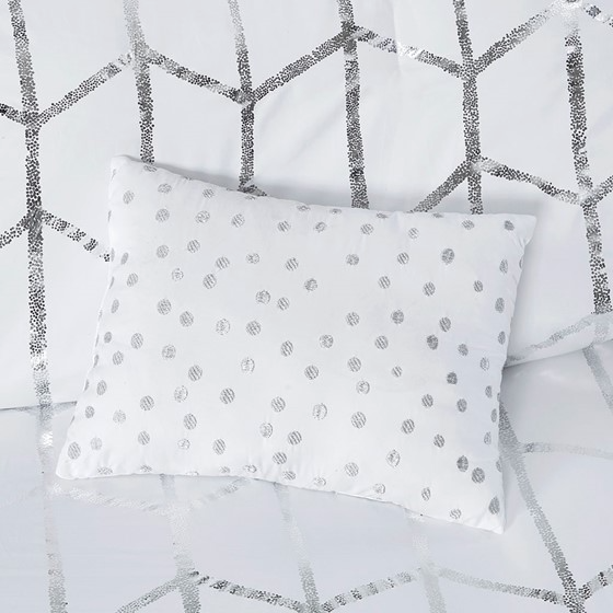 Raina Metallic Printed Comforter Set (White/Silver)