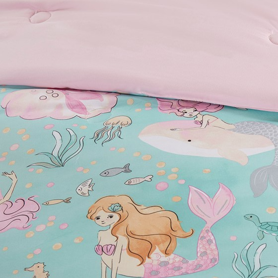Darya Printed Mermaid Comforter Set (Aqua/Pink)