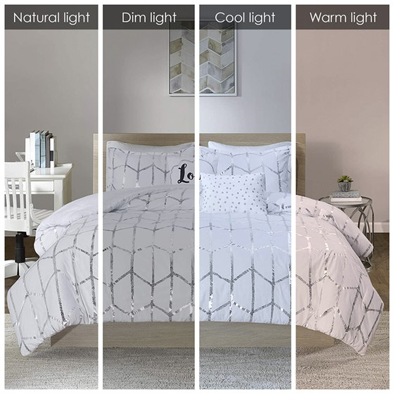Raina Metallic Printed Comforter Set (White/Silver)