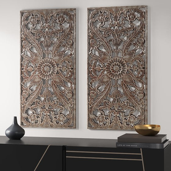 Bronze Botanical Panel Carved Wall Decor 2 Piece Set (ETA 03/08/2023)