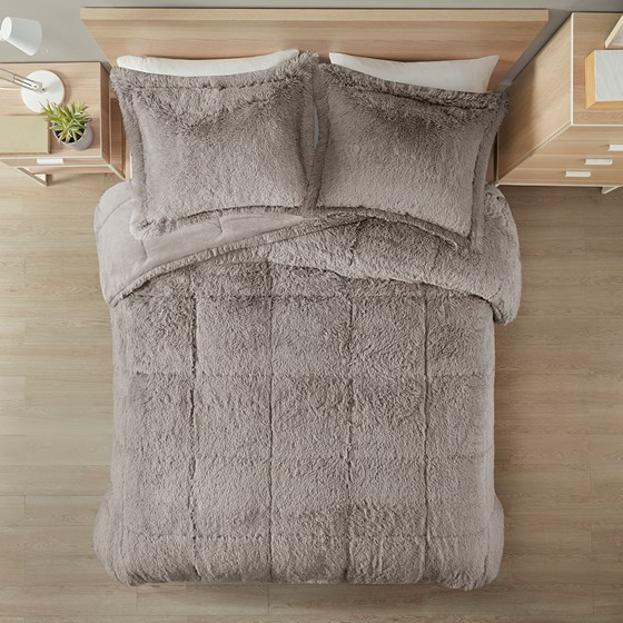 Malea Shaggy Faux Fur Comforter Mini Set (Grey)