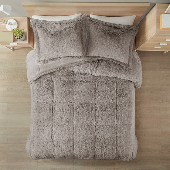 Malea Shaggy Faux Fur Comforter Mini Set (Grey)
