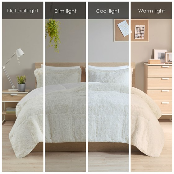 Malea Shaggy Faux Fur Comforter Mini Set (Ivory)