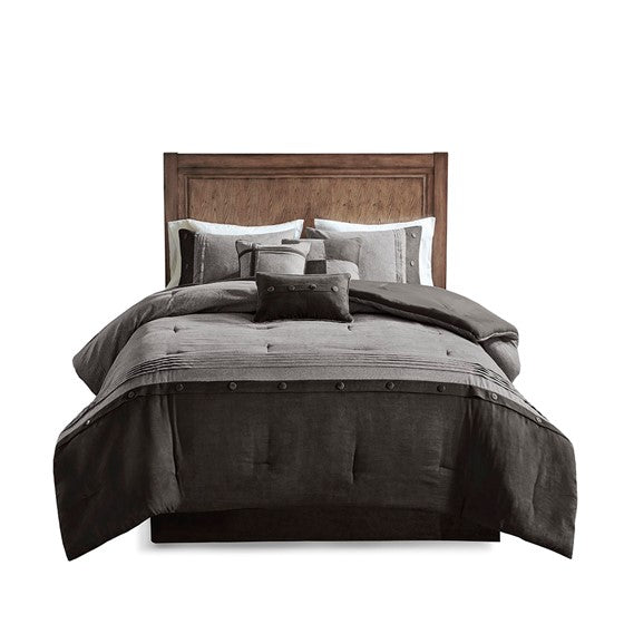 Boone 7 Piece Faux Suede Comforter Set (Grey)