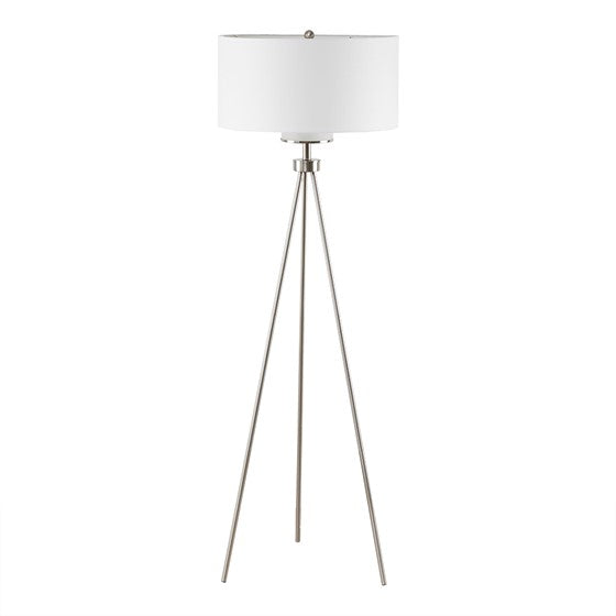 Pacific Metal Tripod Floor Lamp with Glass Shade (Silver)