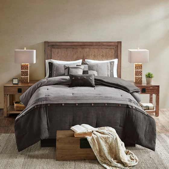 Boone 7 Piece Faux Suede Comforter Set (Grey)