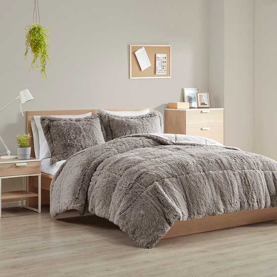 Malea Shaggy Faux Fur Comforter Mini Set (Grey)