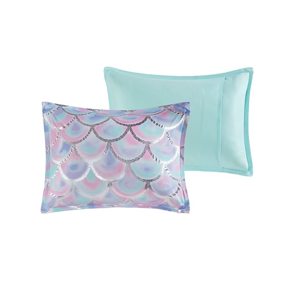 Pearl Metallic Printed Reversible Comforter Set (Aqua/Purple)