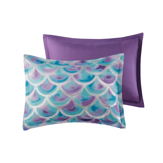 Pearl Metallic Printed Reversible Comforter Set (Teal/Purple)