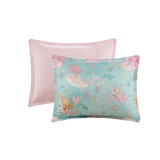 Darya Printed Mermaid Comforter Set (Aqua/Pink)