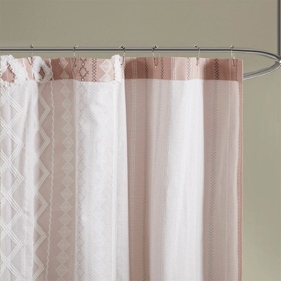 Imani Cotton Printed Shower Curtain with Chenille (Blush)