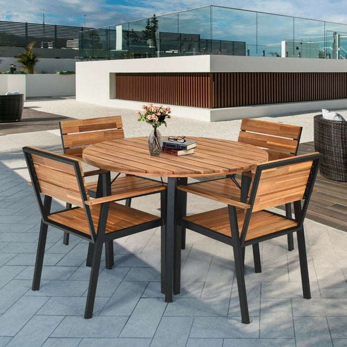 Wood Patio Dining Chair Set with Umbrella Hole - 5 Piece