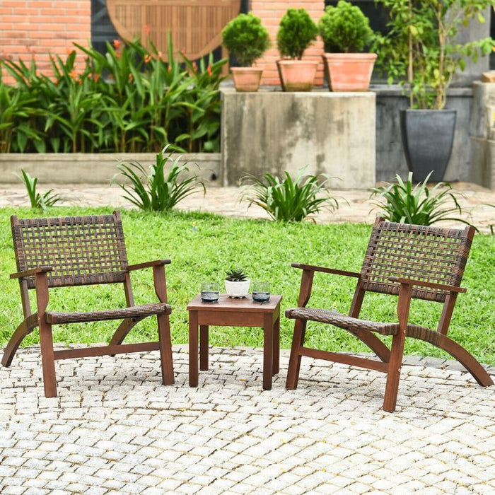 Outdoor Wooden Patio Rattan Furniture Set - 3 Piece
