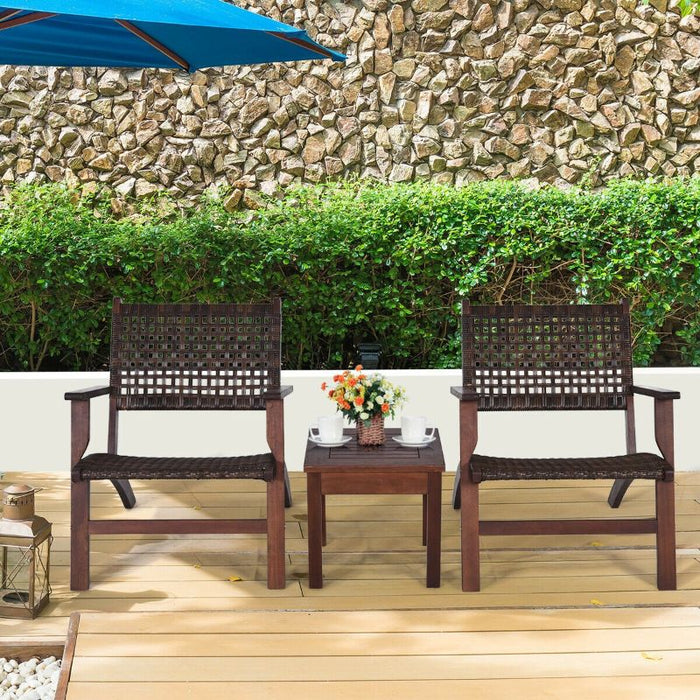 Outdoor Wooden Patio Rattan Furniture Set - 3 Piece