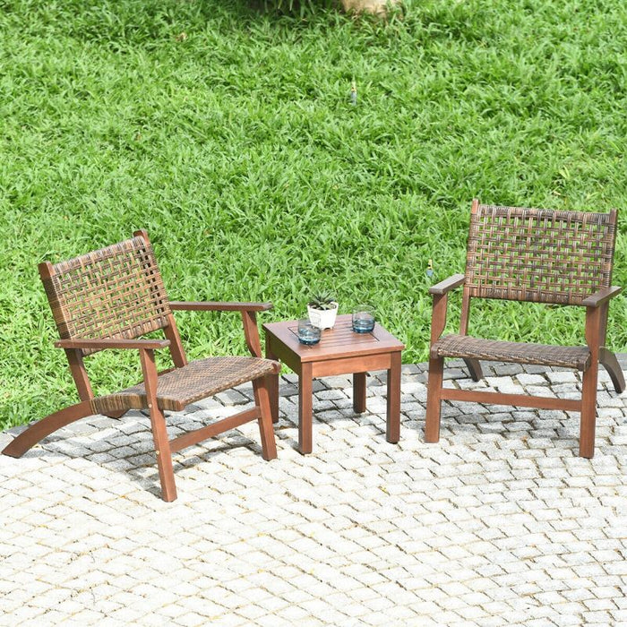 Outdoor Wooden Patio Rattan Furniture Set - 3 Piece