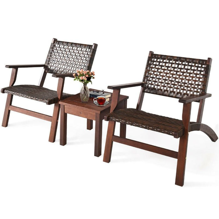 Outdoor Wooden Patio Rattan Furniture Set - 3 Piece
