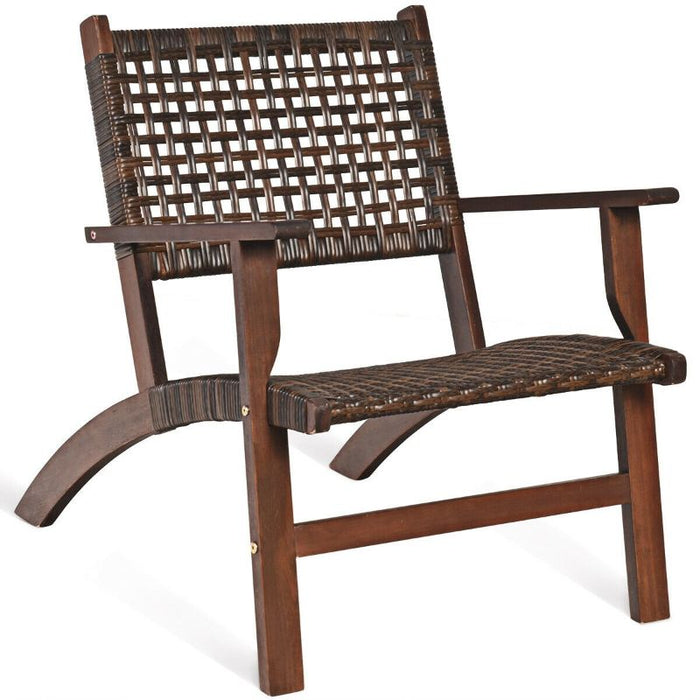 Outdoor Wooden Patio Rattan Furniture Set - 3 Piece