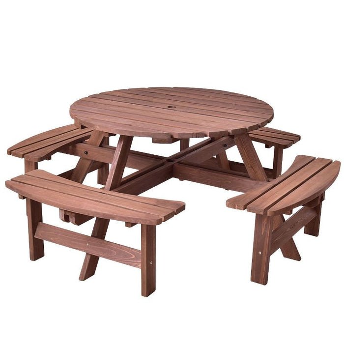 8 Seat Wood Patio Picnic Dining Bench Set